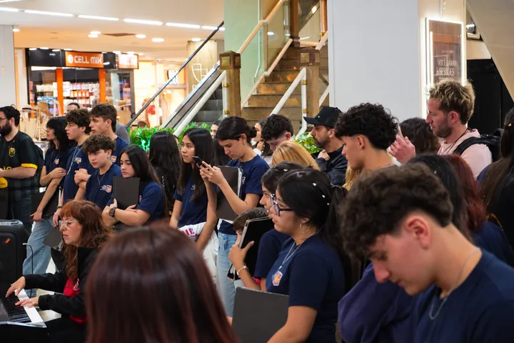 The choir and pianist during the performance.